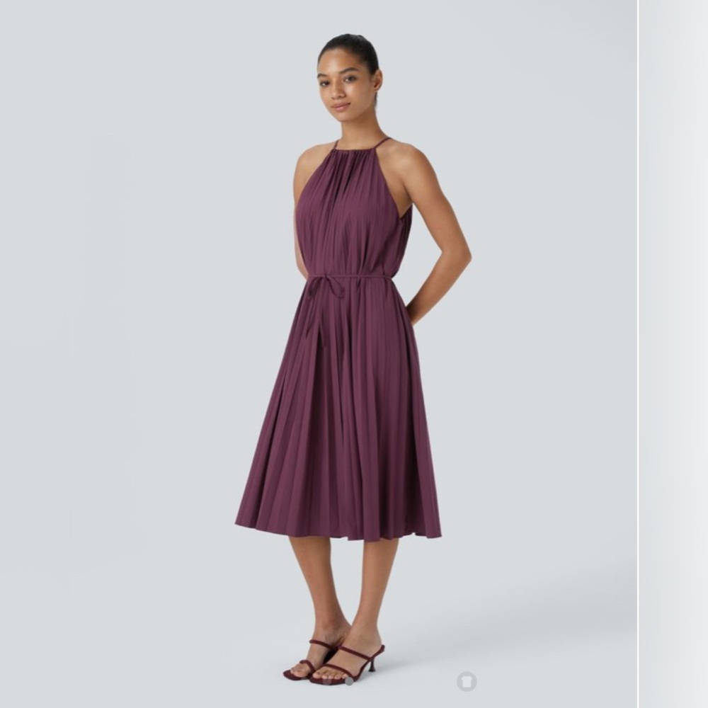 NEW WITH TAGS Breezeful™ Halter Tie Back Sleeveless Plisse Belted Midi Dress